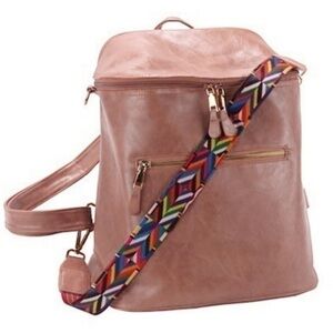 MILANI Vegan Leather Blush Convertible Backpack With Reversible Boho Strap NWT